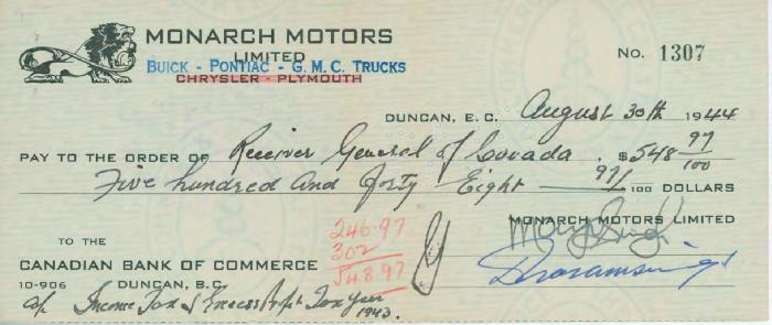 [Cheque from Mayo Singh to Receiver General of Louvada]