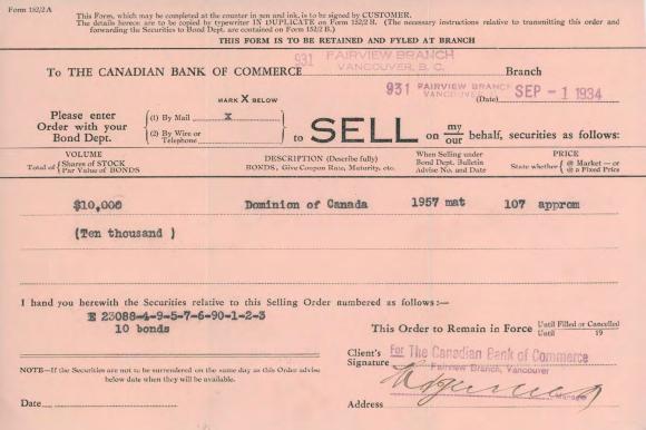 [Bond receipt from the Canadian Bank of Commerce to Mayo Singh]