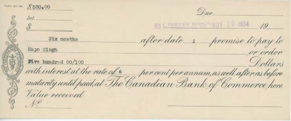 [Promissory note from [?] to Mayo Singh]