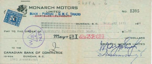 [Cheque from Mayo Singh to Workmen's Compensation Board]
