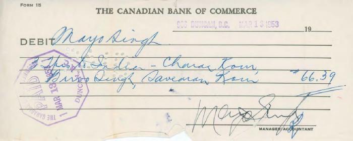 [Form of debit from Mayo Singh to Mayo Singh]