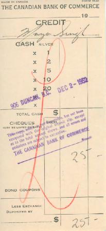 [Receipt of credit from the Canadian Bank of Commerce to Mayo Singh]