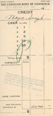 [Receipt of credit from the Canadian Bank of Commerce to Mayo Singh]