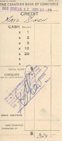 [Receipt of credit from the Canadian Bank of Commerce to Mayo Singh]