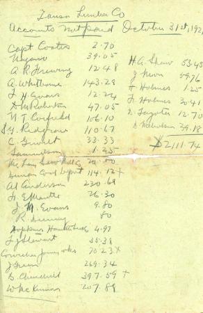 [Handwritten account summary for Tansor Lumber Co]