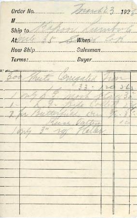 [Handwritten order form for Kapoor Lumber Co. supplies]