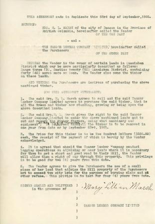 [Purchase agreement between Mrs. M. L. Marsh and Tansor Lumber Company Limited]