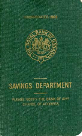 [Green savings account booklet from The Royal Bank of Canada in Victoria, B.C.]