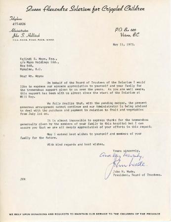 [Letter from John H. Wade to Rajindi S. Mayo]