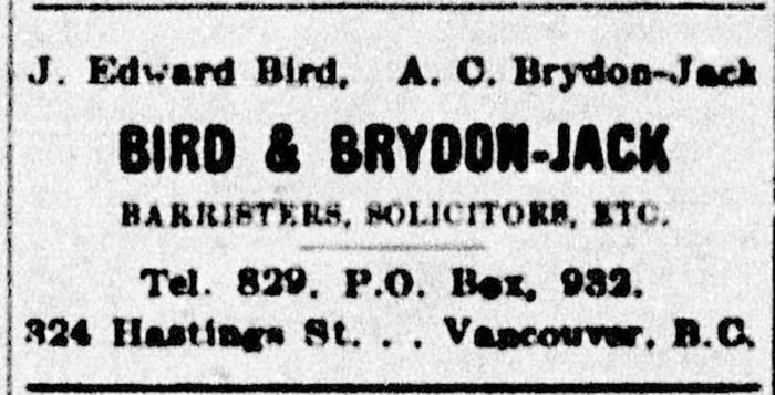 [Advertisement of J. Edward Bird's legal firm]