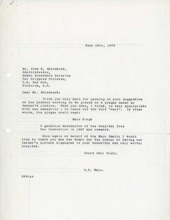 [Letter from Rajindi S. Mayo to John. S. Holdstock]