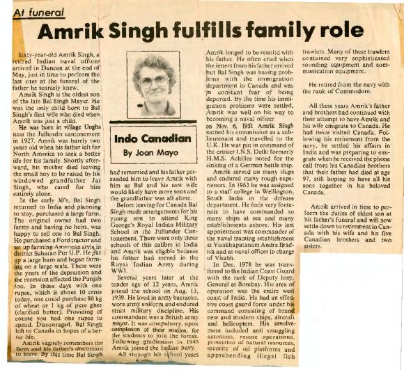 [Amrik Singh fulfills family role]