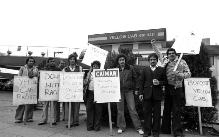 [Photo of South Asian drivers at Yellow Cab one-day strike]