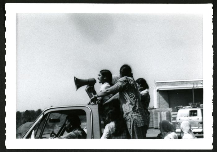 [Photo of unidentified farmworkers during protest in Abbotsford, BC]