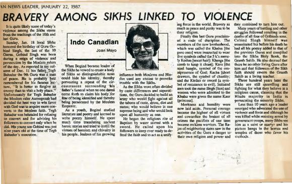 [Bravery among Sikhs linked to violence]