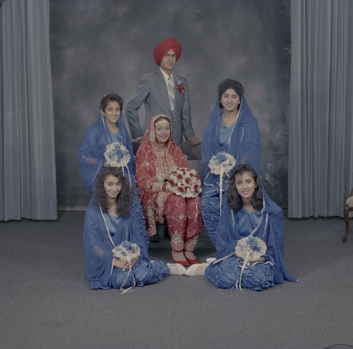 [Group portrait of Jaz Brar, Manpreet Brar and four unidentified women]