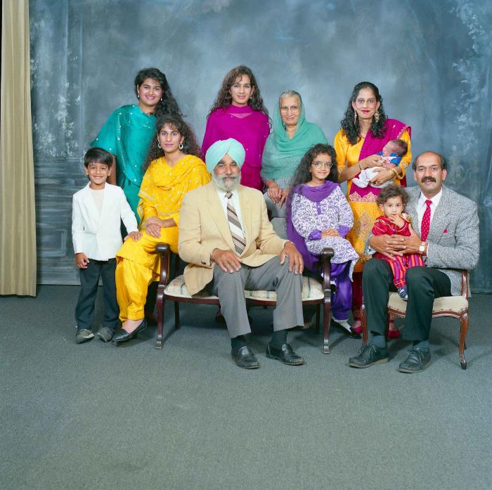 [Group portrait of Bains, Satwinder Kaur and Bains, Parmjit Singh and family]