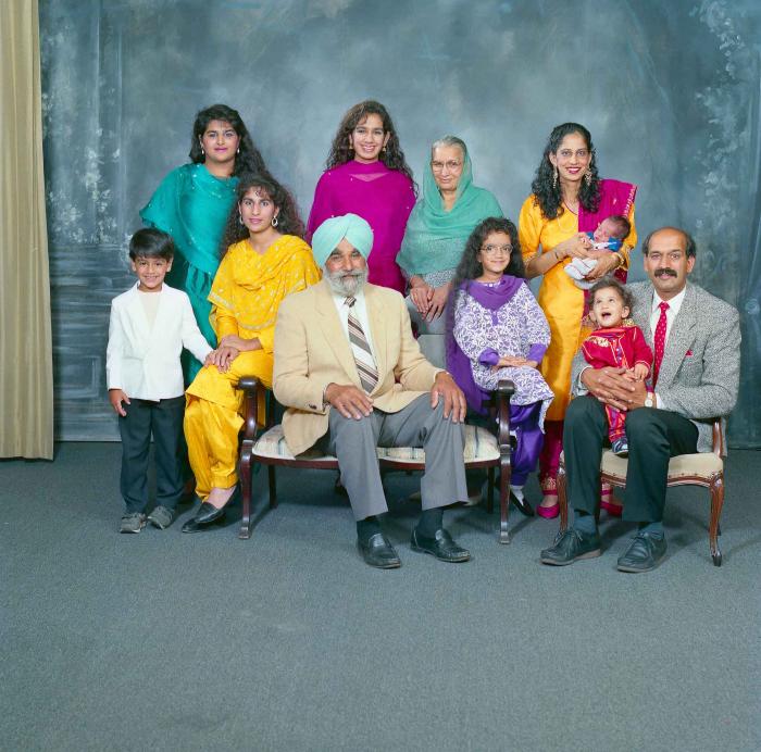 [Group portrait of Bains, Satwinder Kaur and Bains, Parmjit Singh and family]