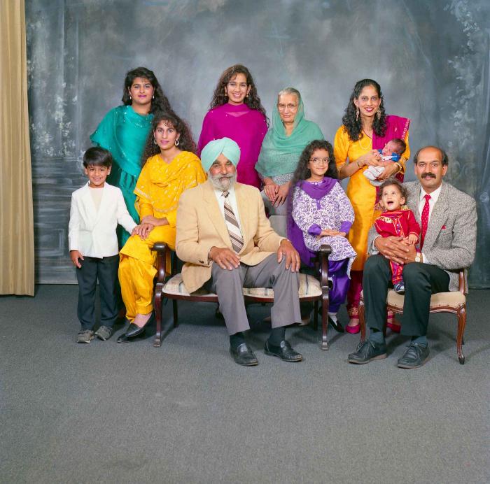 [Group portrait of Bains, Satwinder Kaur and Bains, Parmjit Singh and family]