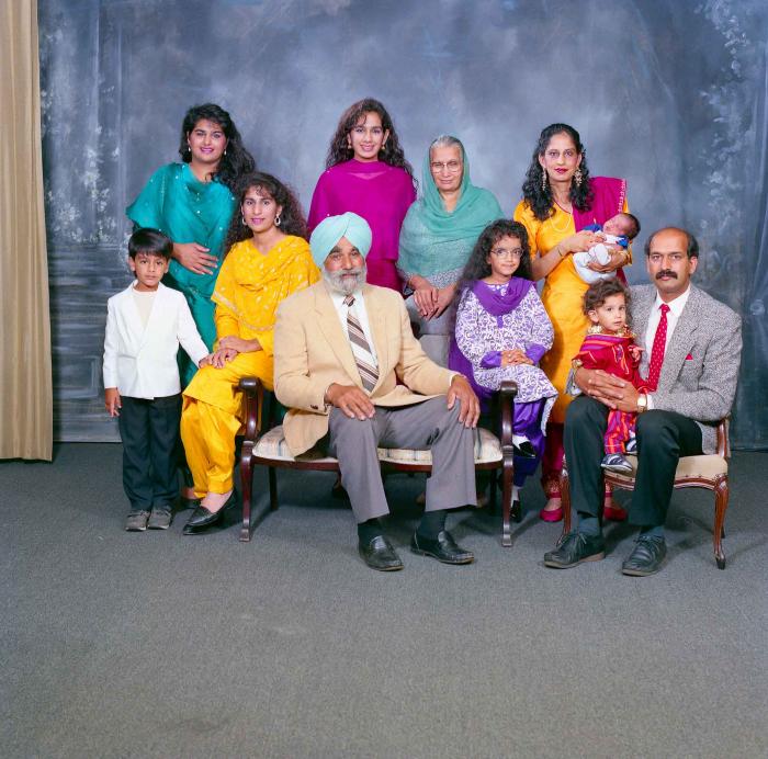 [Group portrait of Bains, Satwinder Kaur and Bains, Parmjit Singh and family]