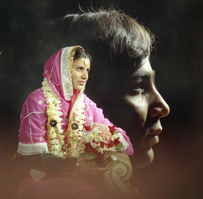 [Portrait of Kehar S. Cheema and unidentified bride]