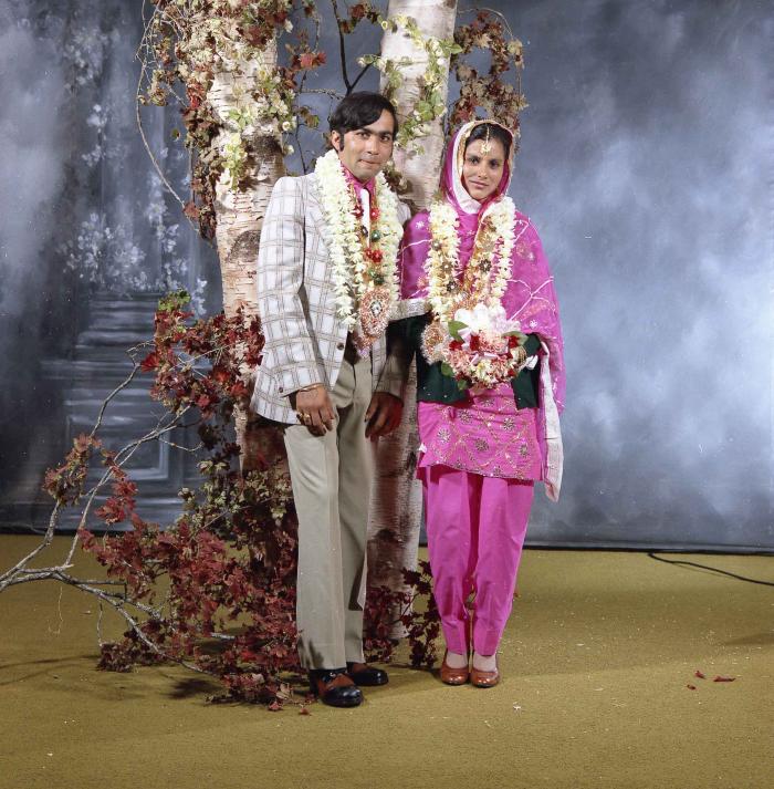 [Portrait of Kehar S. Cheema and unidentified bride]