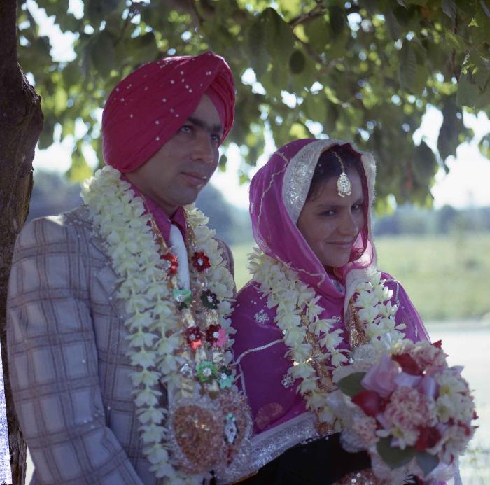 [Portrait of Kehar S. Cheema and unidentified bride]
