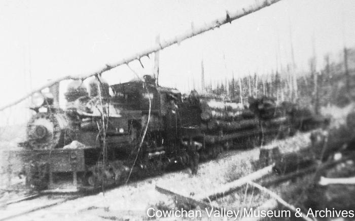[Unidentified person standing next to railroad locomotive]