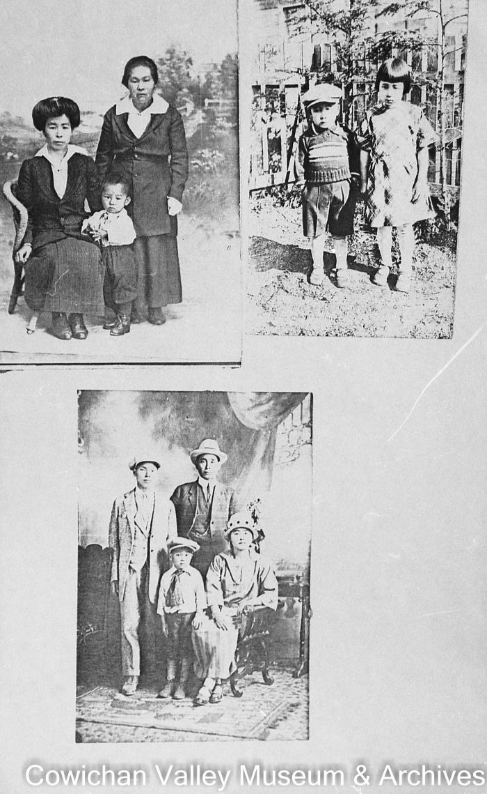 [Three portraits. Two unidentified women with an unidentified child. Two unidentified children. Two unidentified parents with two unidentified children]