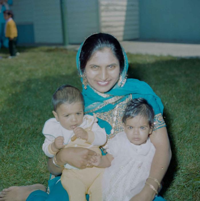 [Photo of Major Singh Kaila's wife with twin babies]