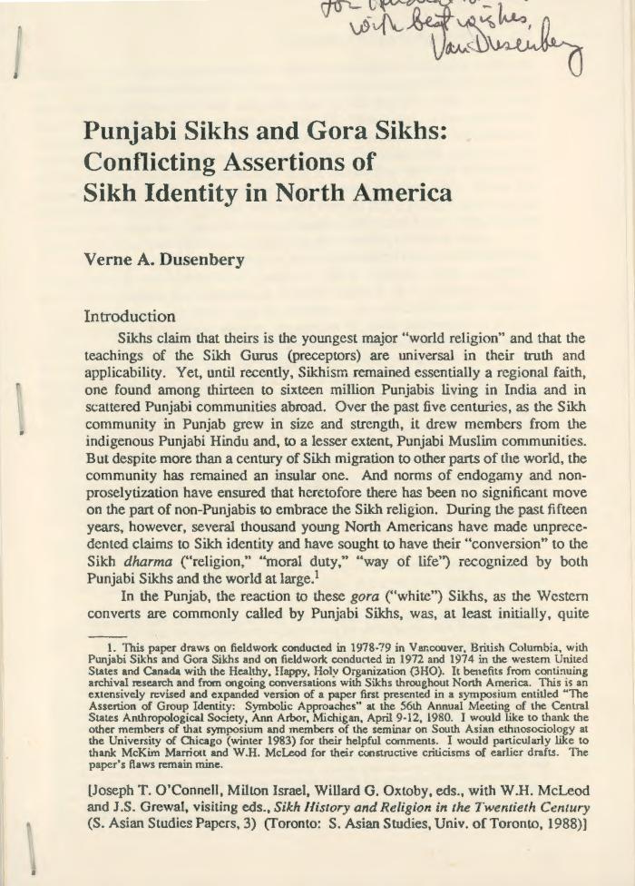 Punjabi Sikhs and gora Sikhs: conflicting assertions of Sikh identity in North America