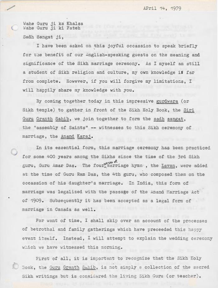 [Address on Sikhism]