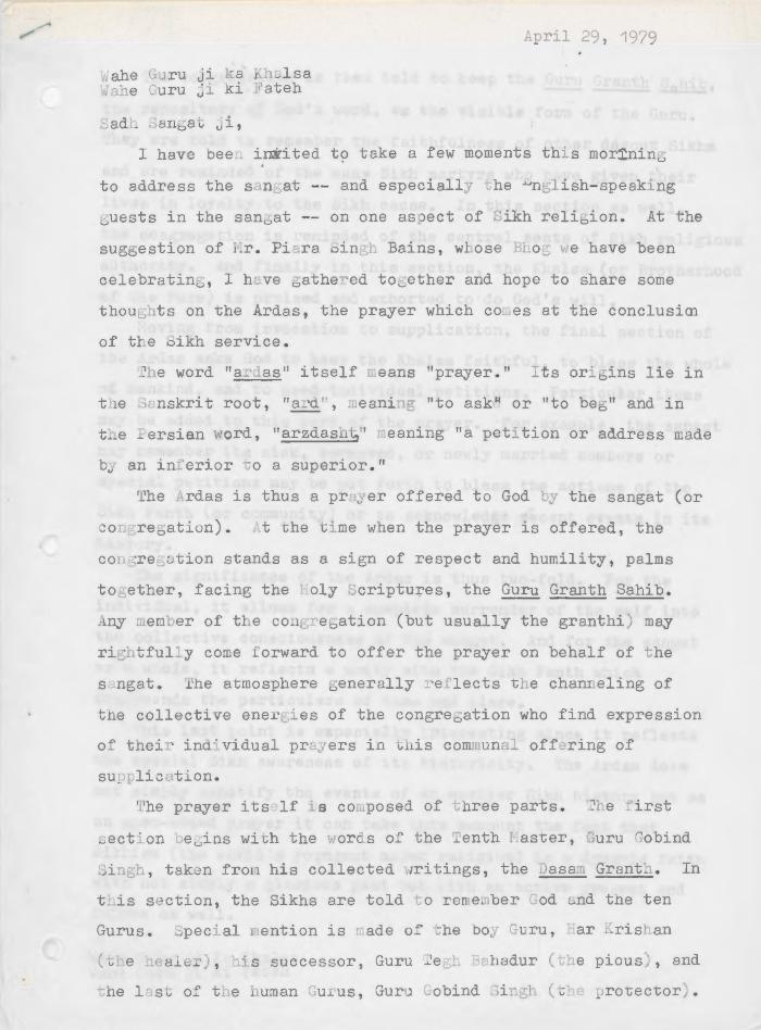 [Address on Sikhism]