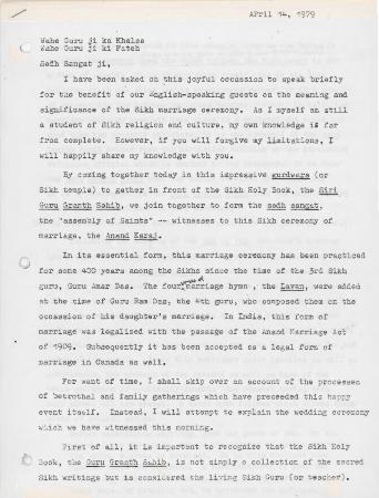 [Address on Sikhism]