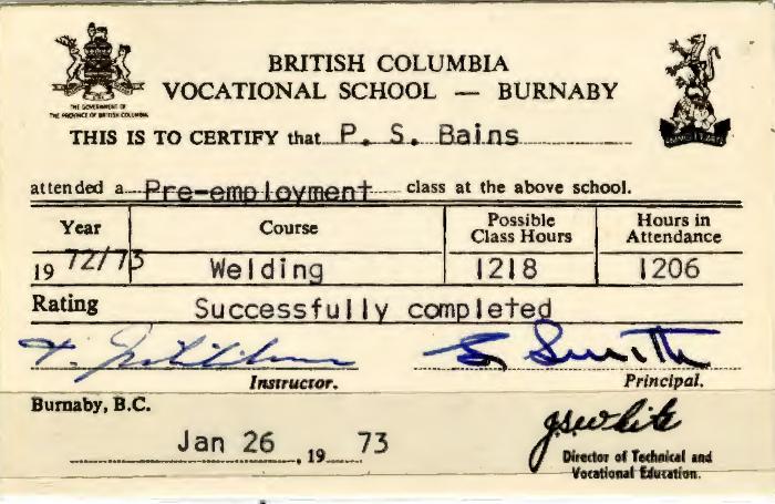 [Course completion certificate for Piara Singh]