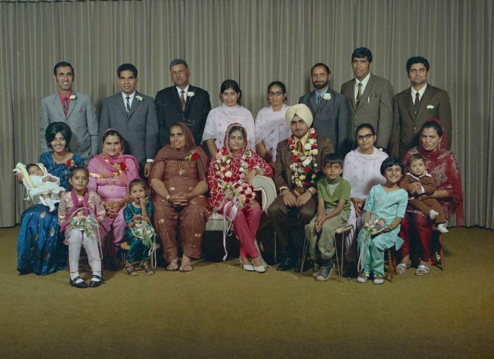 [Photo of Kartar Singh with his wedding guests]