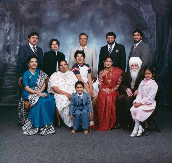 [Group photo of Mukhtiar Nager and family members]